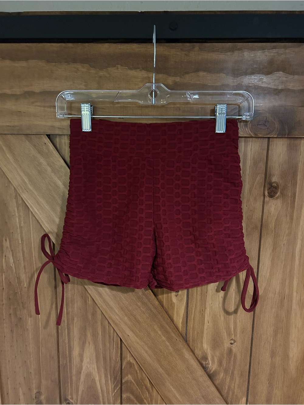 High-Waist Textured Drawstring Burgundy Women’s Shorts